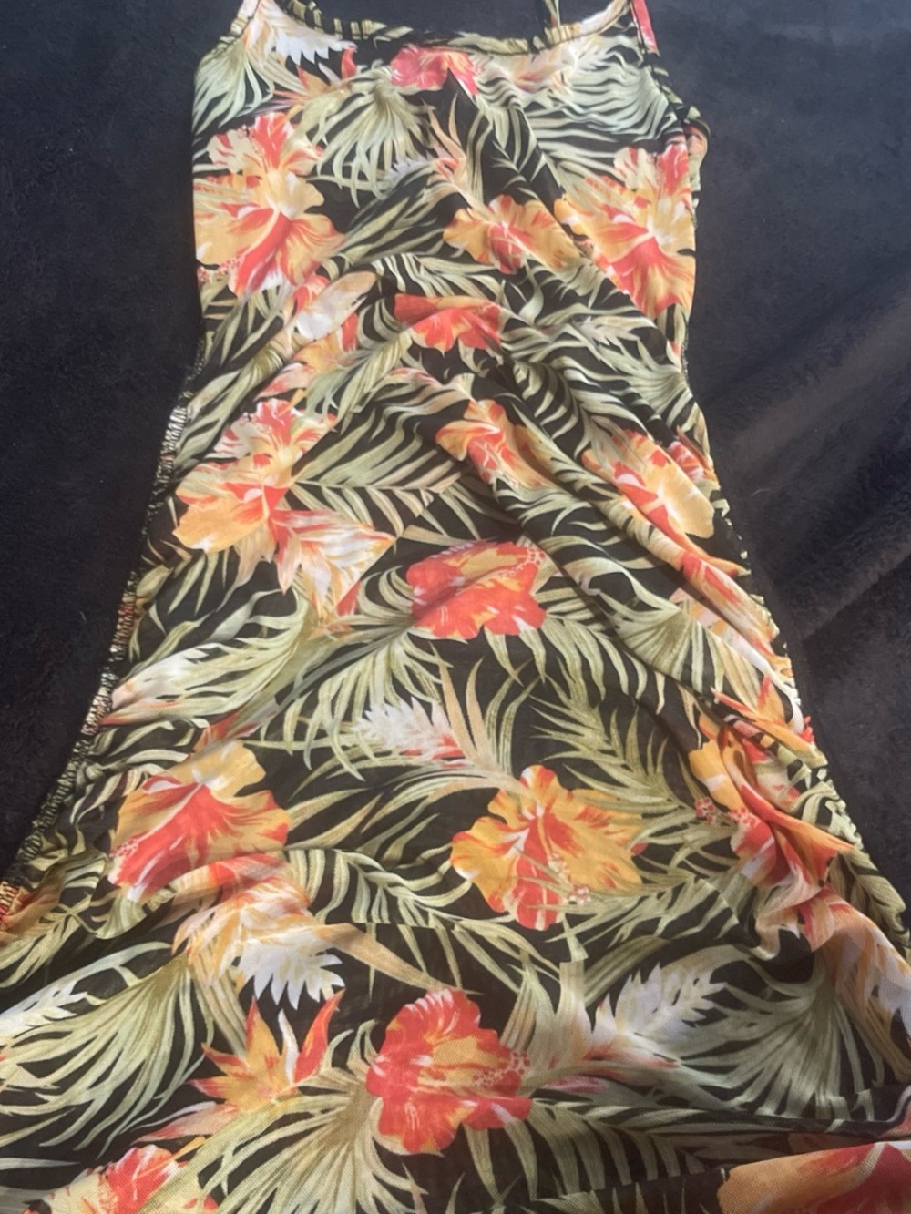 Tropical Floral Mini Slip Dress in Black, Orange and Yellow